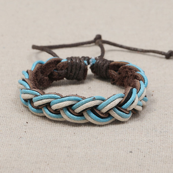 Simple Multi Layer Handmade Braided Cowhide Leather Bracelet European American Fashion Jewelry