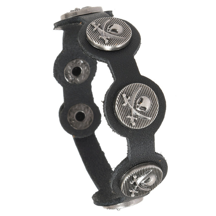 European American Vintage Unisex Cowhide Leather Bracelet Adjustable Skull Bangle Fashion Jewelry