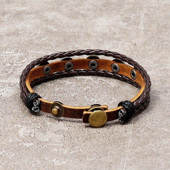Vintage Braided Five Point Star Cowhide Leather Bracelet Simple Adjustable Student Jewelry