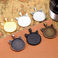 Cat Ear Round Cabochon Pendant Trays in Six Metal Finishes view 1