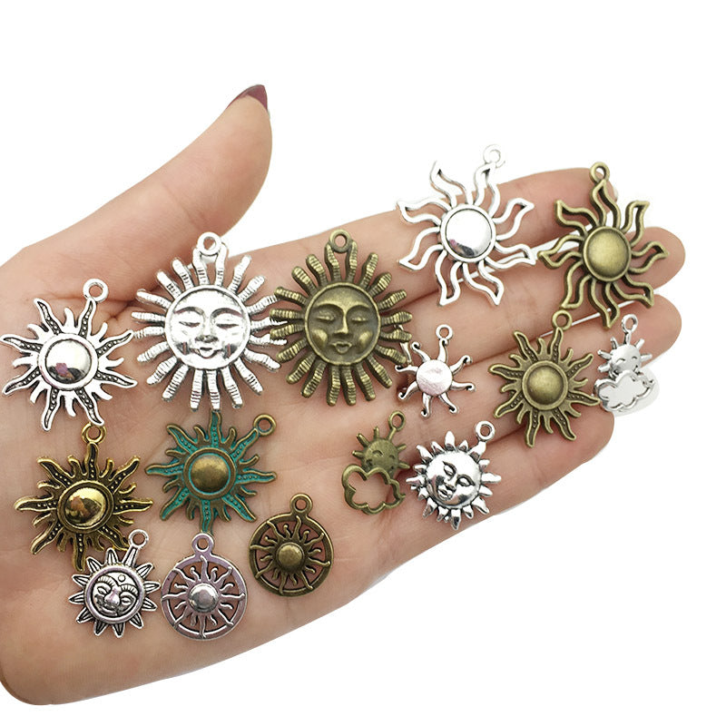 Antique Silver Zinc Alloy Sun Moon Charm Pendants for DIY Bracelet Necklace Jewelry