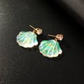Iridescent Opal Shell Resin Stud Dangle Earrings Gold Post view 2