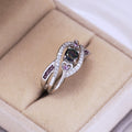 Iridescent Round Stone Heart Multi-Rail Wide Ring In Silver Tone view 3
