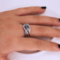 Iridescent Round Stone Heart Multi-Rail Wide Ring In Silver Tone view 4