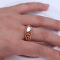 Rose Gold Tone Peach Crystal Openwork Halo Ring Fashion Jewelry view 4