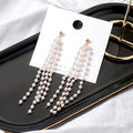 Long White Pearl Look Multi Strand Tassel Earrings view 2