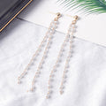 Double Row Pearl Look Extra Long Chain Tassel Stud Earrings view 4