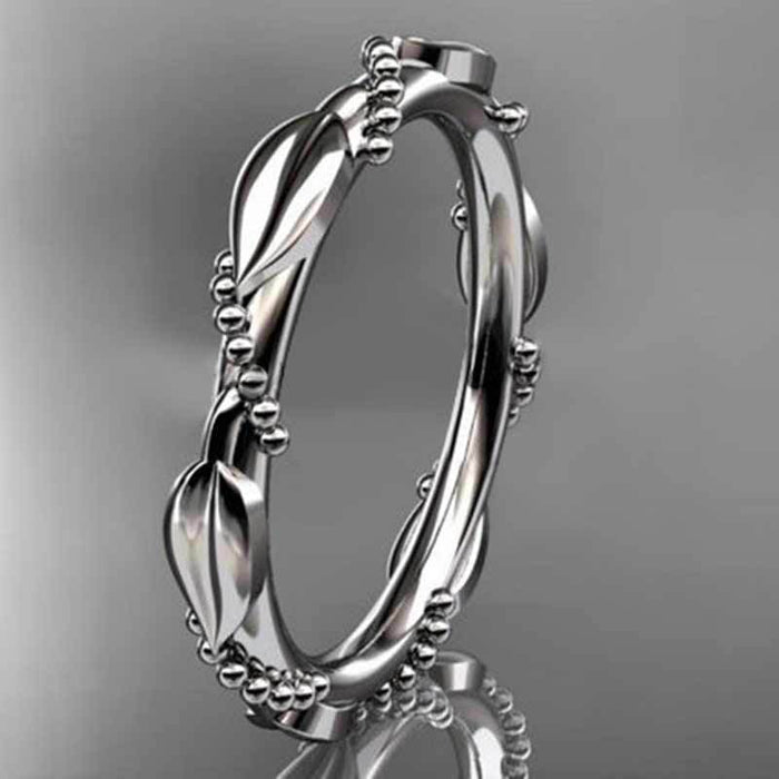 Silver Tone Sculpted Leaf Band Ring Fashion Jewelry