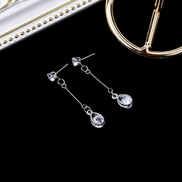 Six Shape Silver Tone Faceted Stone Long Chain Earrings
