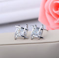 Silver Tone Clear Look Square Cage Petite Stud Earrings view 6