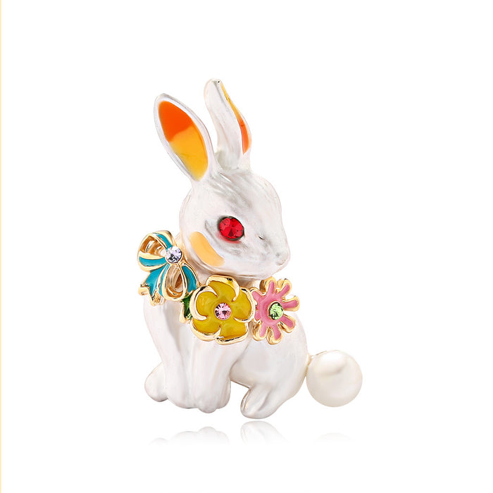 Yellow Gold Tone Rabbit Enamel Metal Brooch Pin for Jackets and Lapels