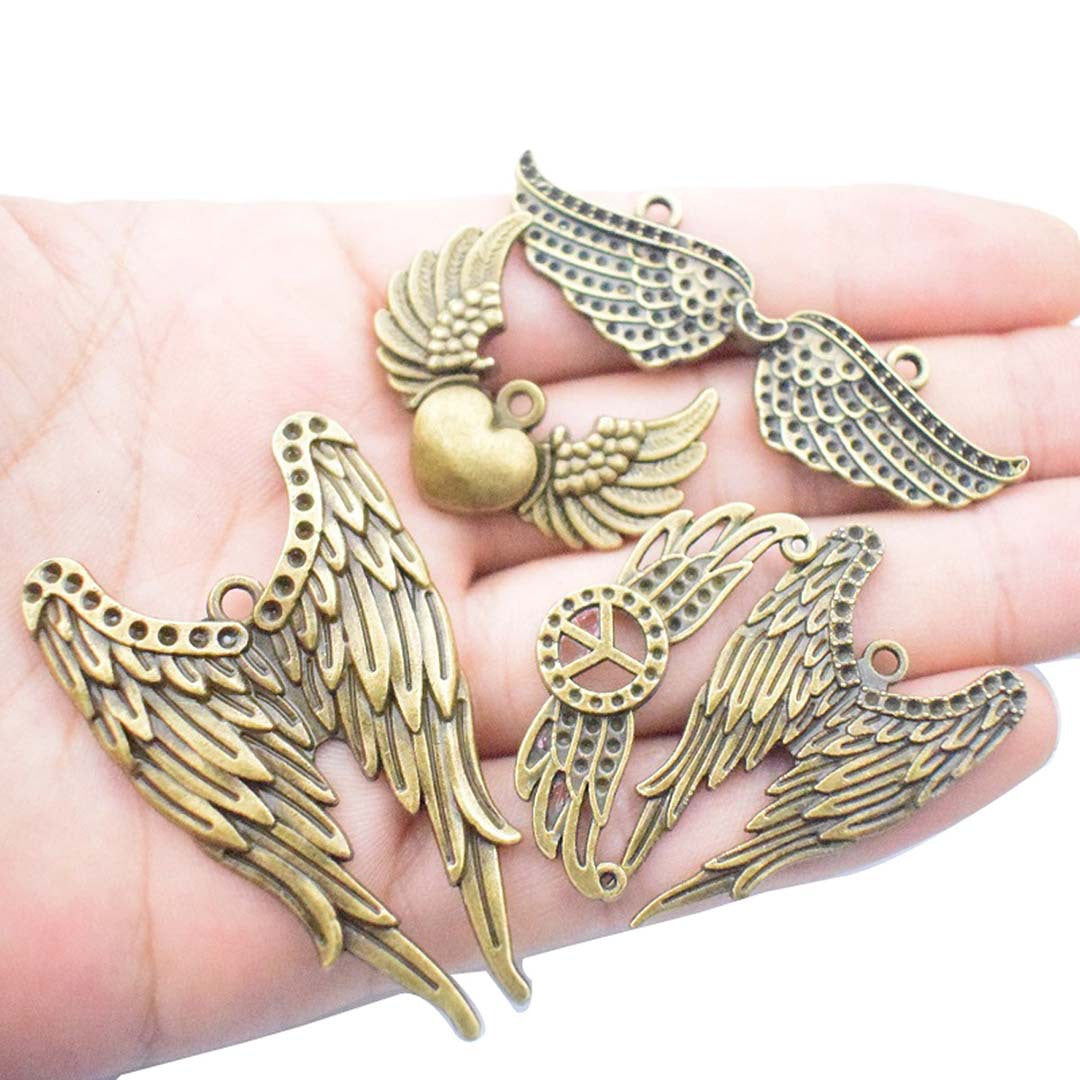 Antique Zinc Alloy Feather Wing Charm Pendant for DIY Necklace Bag Shoe Clothing Decoration