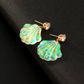 Iridescent Opal Shell Resin Stud Dangle Earrings Gold Post view 4