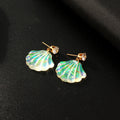Iridescent Opal Shell Resin Stud Dangle Earrings Gold Post view 1