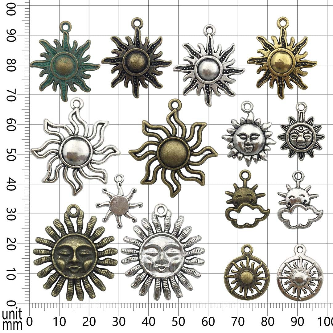Antique Silver Zinc Alloy Sun Moon Charm Pendants for DIY Bracelet Necklace Jewelry