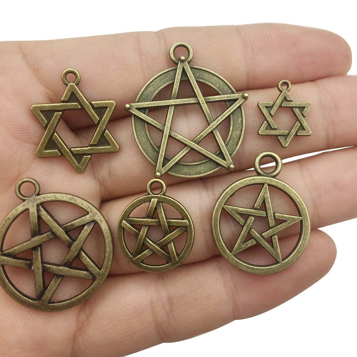 Vintage Zinc Alloy Tarot Card Pentagram Star Charm Pendant for DIY Necklace Bracelet
