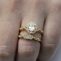 Gold-Tone Oval Halo Crystal Two-Piece Ring Set Jewelry view 2
