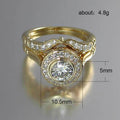 Round Halo Solitaire And Curved Band Two-Ring Set In Gold Tone view 5