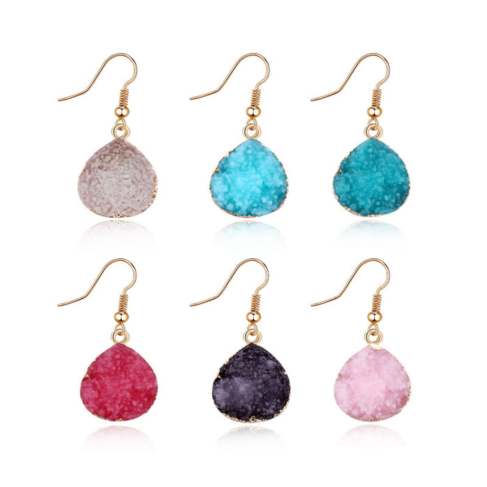Gold Tone Irregular Oval Crystal Cluster Hook Earrings in Four Colors