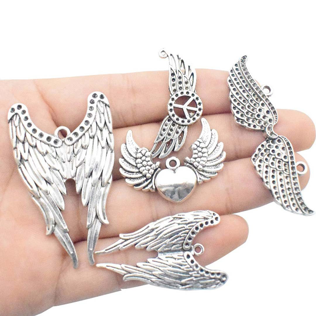 Antique Zinc Alloy Feather Wing Charm Pendant for DIY Necklace Bag Shoe Clothing Decoration