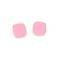 Gold Tone Rounded Square Pastel Enamel Stud Earrings in Four Colors view 9
