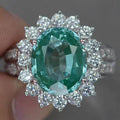 Silver Teal Oval Flower Halo Cubic Zirconia Cocktail Ring view 4