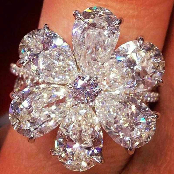 Silver Floral Cluster Statement Ring In A Polished Decorative Design