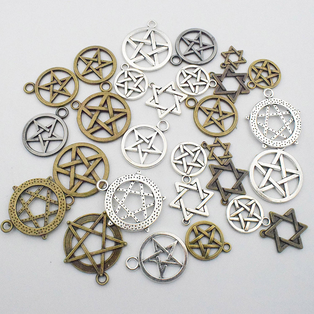 Vintage Zinc Alloy Tarot Card Pentagram Star Charm Pendant for DIY Necklace Bracelet