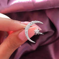 Crescent Moon Star Open Ring Rose Gold Silver Gold CZ view 4