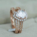 Pear-Shaped Halo Three-Band Ring Set In Rose Gold Tone view 3