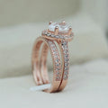 Pear-Shaped Halo Three-Band Ring Set In Rose Gold Tone view 4
