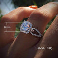 Silver Tone Round Halo Ring with Double Pavé Band Design view 2