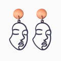 Wood Top Abstract Face Outline Statement Earrings in Three Colors view 5