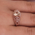 Rose Gold Tone Peach Crystal Filigree Ring Fashion Jewelry view 4