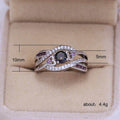 Iridescent Round Stone Heart Multi-Rail Wide Ring In Silver Tone view 5