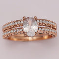 Oval Center Stone Three Row Ring Set With Clear Stone Accents view 2