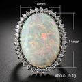 Opalescent Oval Cabochon Halo Ring In Polished Silver Tone view 5
