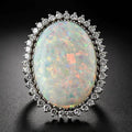 Opalescent Oval Cabochon Halo Ring In Polished Silver Tone view 6