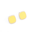Gold Tone Rounded Square Pastel Enamel Stud Earrings in Four Colors view 3