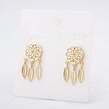 Gold and Silver Dreamcatcher Feather Drop Stud Earrings