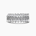 Silver Double Row Marquise Stone Band Ring In A Polished Decorative Design view 1