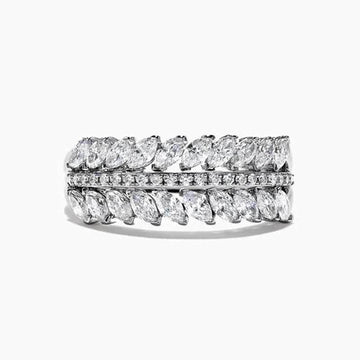 Silver Double Row Marquise Stone Band Ring In A Polished Decorative Design