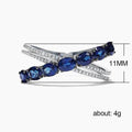 Silver Tone Blue Stone Crossover Band Ring Polished Metal Jewelry view 5