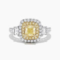 Two Tone Yellow Cushion Halo Clear Pave Finger Ring view 3
