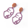 Wood Top Abstract Face Outline Statement Earrings in Three Colors view 8