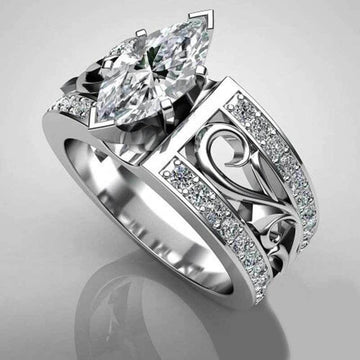 Silver Tone Marquise Crystal Openwork Wide Band Ring