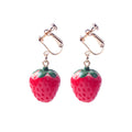 Light and Deep Red Strawberry Hook and Clip Earrings view 5