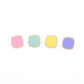 Gold Tone Rounded Square Pastel Enamel Stud Earrings in Four Colors view 1
