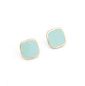Gold Tone Rounded Square Pastel Enamel Stud Earrings in Four Colors view 7