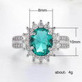 Silver Teal Oval Flower Halo Cubic Zirconia Cocktail Ring view 5
